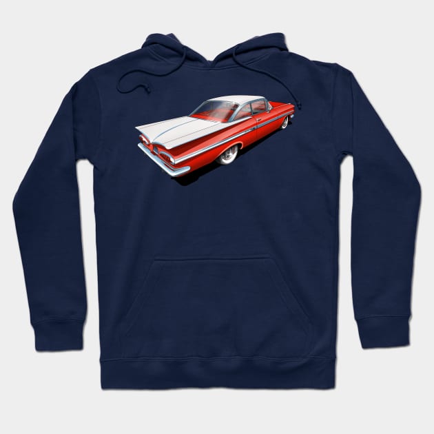 1959 Chevrolet Impala in Roman Red and White Hoodie by candcretro